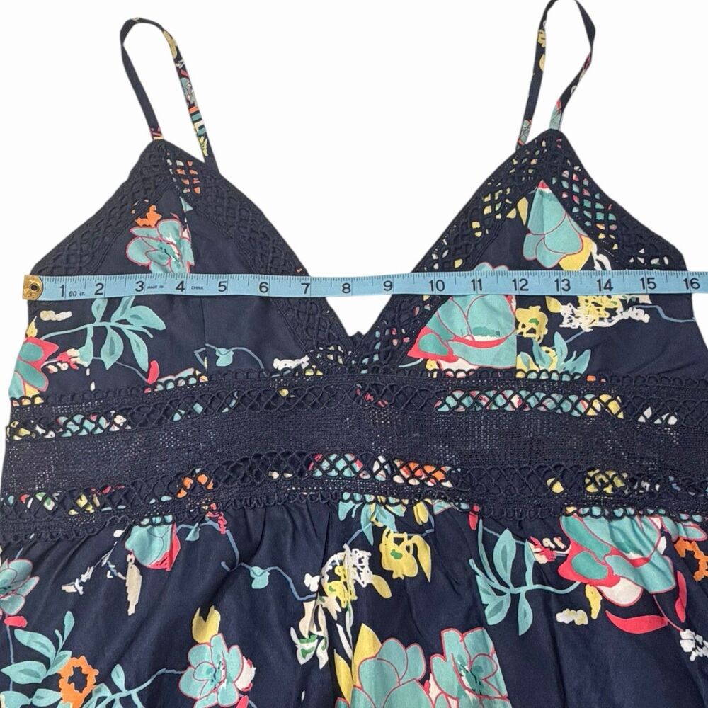 Boho Babydoll Dress Womens XL Navy Floral Empire Waist Tiered Sundress Festival - Picture 5 of 10